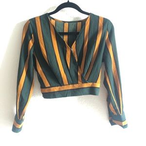 70’s Stripped Cropped Crossover Blouse